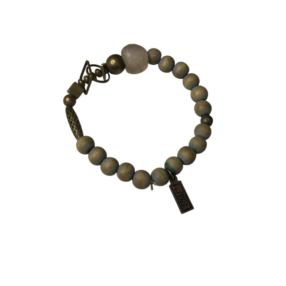 Women's Ink + Alloy Olive Green/Beige & Antique Brass Beaded One Size Bracelet
